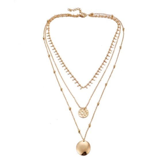 Tribal Layered Hammered Coin Pendant Gold Necklace - Picture 2 of 8